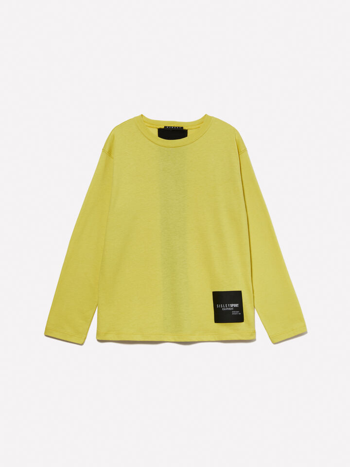 Yellow 100% organic cotton t-shirt with stripe - boys' long sleeve t-shirts - Yellow | Sisley Young image number 1